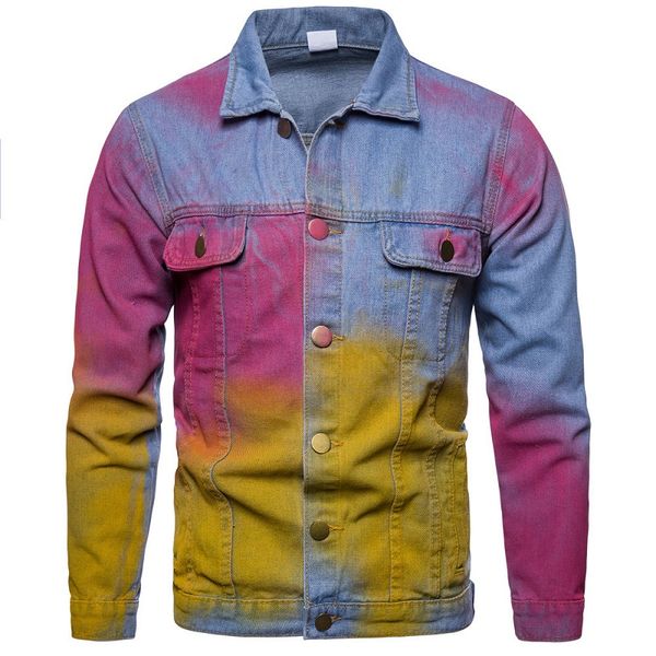 new denim personality trend casual splash ink men's jacket coat, Black;brown